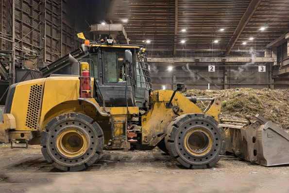 Heavy equipment with Tango's 360-degree camera array — real-time proximity detection for people, vehicles, and obstacles around the working area
